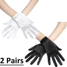 2 Pairs Women Satin Evening Party Prom Short Gloves Wedding Full Finger Gloves