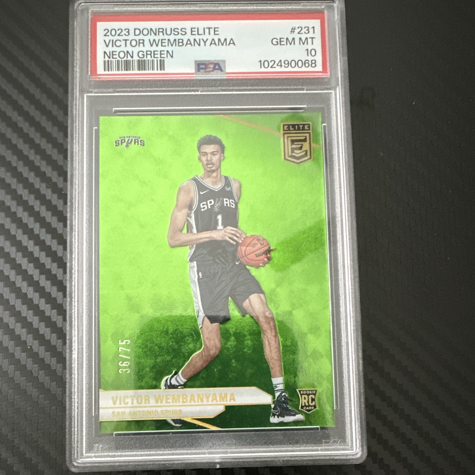 2023 Panini Donruss Elite Victor Wembanyama Neon Green #231 /75 PSA 10
