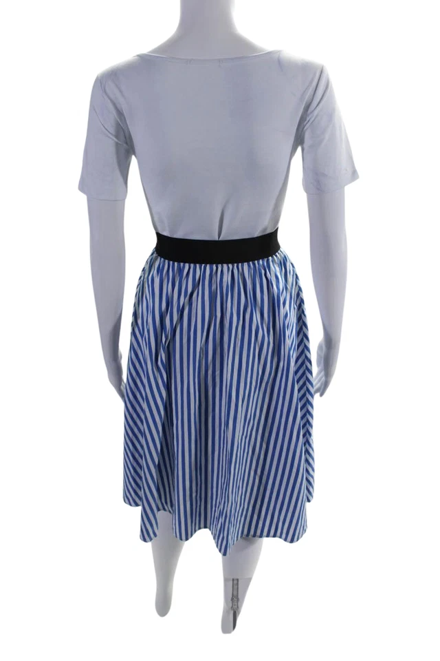 Saia Midi DKNY Feminina Elástica Cintura Flare Sem Forro Listrada Azul Tamanho P - Imagem 3 de 4