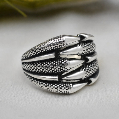 925 Sterling Silver Dragon Claw Ring for Men Handmade Gothic Band Ring