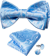 Men Bow Tie Paisley Striped Self-Bow Tie for Men and Silk Woven Bowtie Pocket Sq