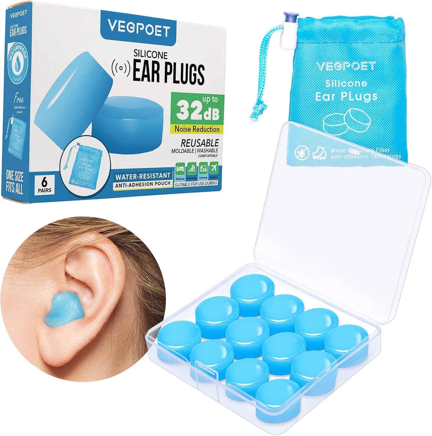 Ear Plugs for Sleeping -  Reusable Moldable Silicone Earplugs Noise Cancelling R