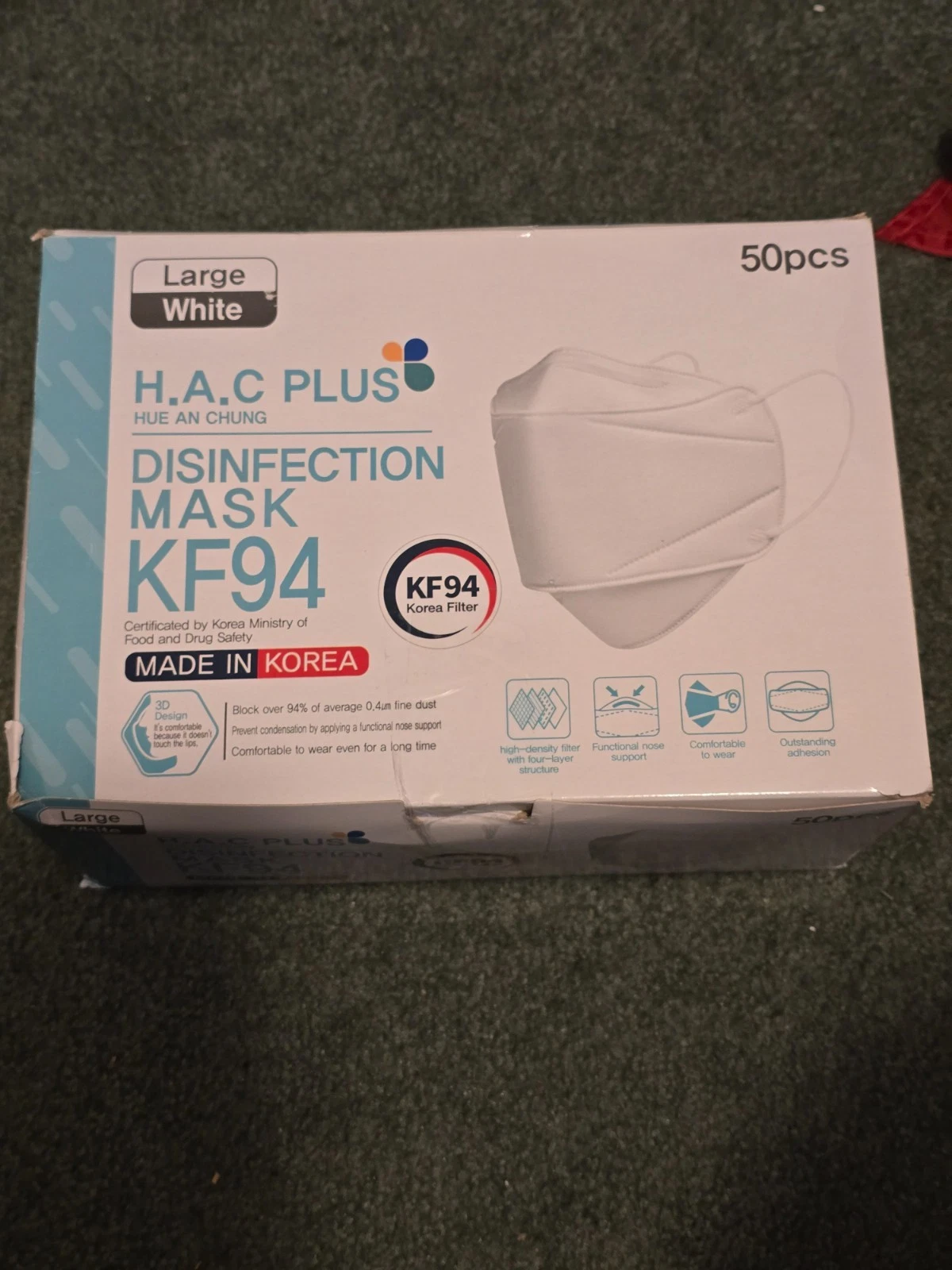 [50 PACKS] KF-94 - WHITE LARGE (ADULT) PROTECTIVE FACE MASKS KOREAN MADE