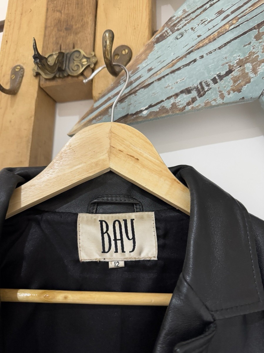 BAY 90s 00s Y2K Vintage Genuine Leather Black Short Blazer Bomber