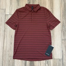 Lululemon Men  s Burgundy Red Stripe Evolution Polo Shirt Size Medium/M NWT