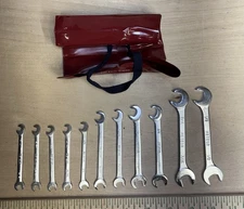 Set of 11 Vintage Meteor Ignition Wrenches in Tool Roll - 3/16 to 1/2” SAE