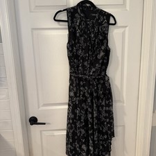 Lauren Ralph Lauren Women’s Sz 14  Black Floral Ruffles Knee Chiffon Dress NEW