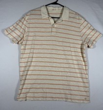 Marine Layer Polo Shirt Men Large Beige Orange Striped Summer 2023 Slub Knit S/S