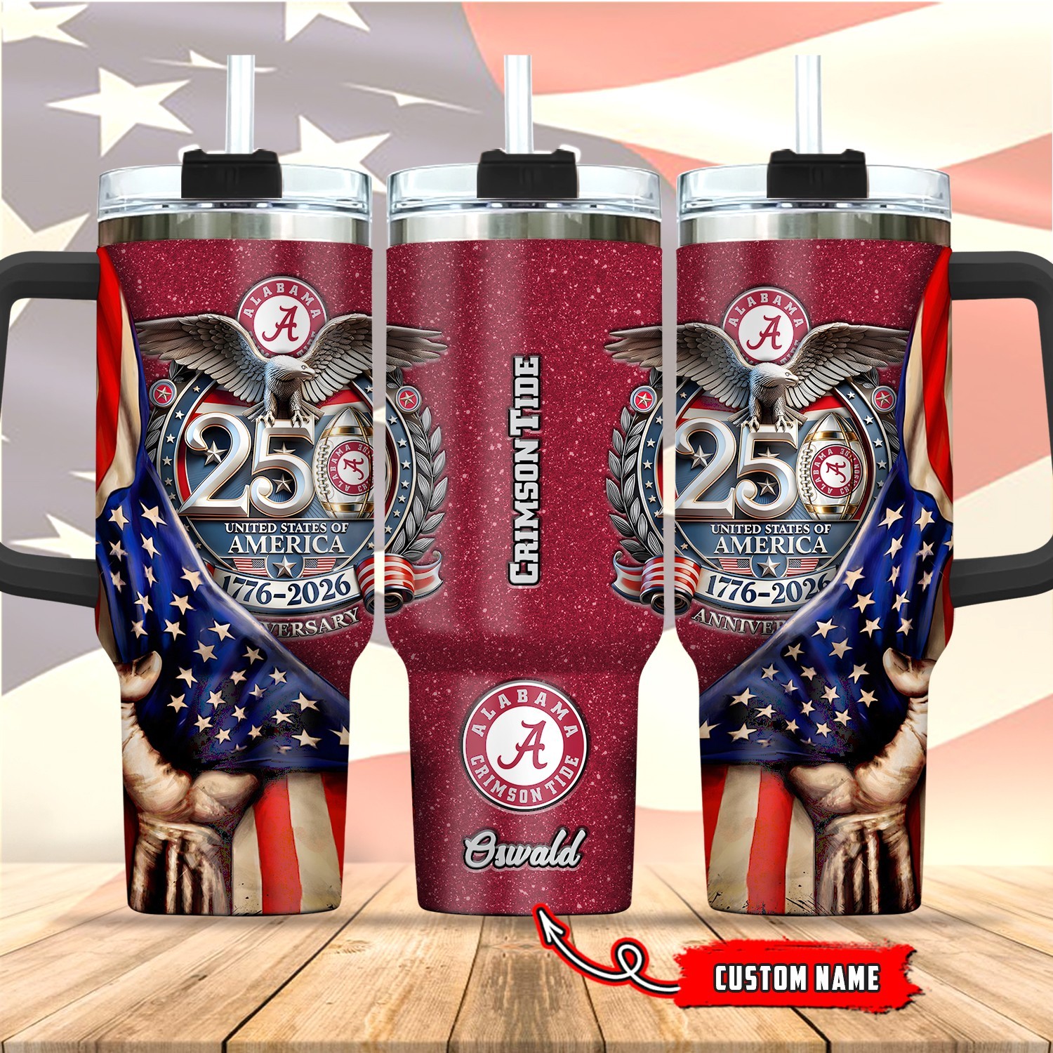 Alabama Crimson Tide Stanley 40oz Stainless Steel H2.0 Flowstate Quencher Tumble