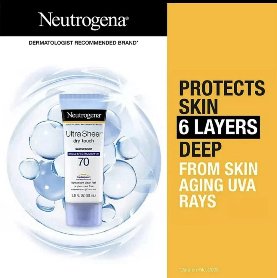Neutrogena Ultra Sheer Dry-Touch FPS 70 loción de protección solar 3,0 oz caducidad 27/10, 3 piezas Foto 2 de 4