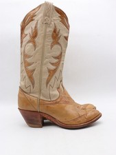 Vintage Dan Post Western Boots Women s Cowgirl Size 6.5 C Brown Beige Leather