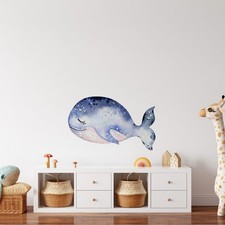 Blue Whale Ocean Life Wall Decal Watercolor Removable Fabric Wall Sticker Decor