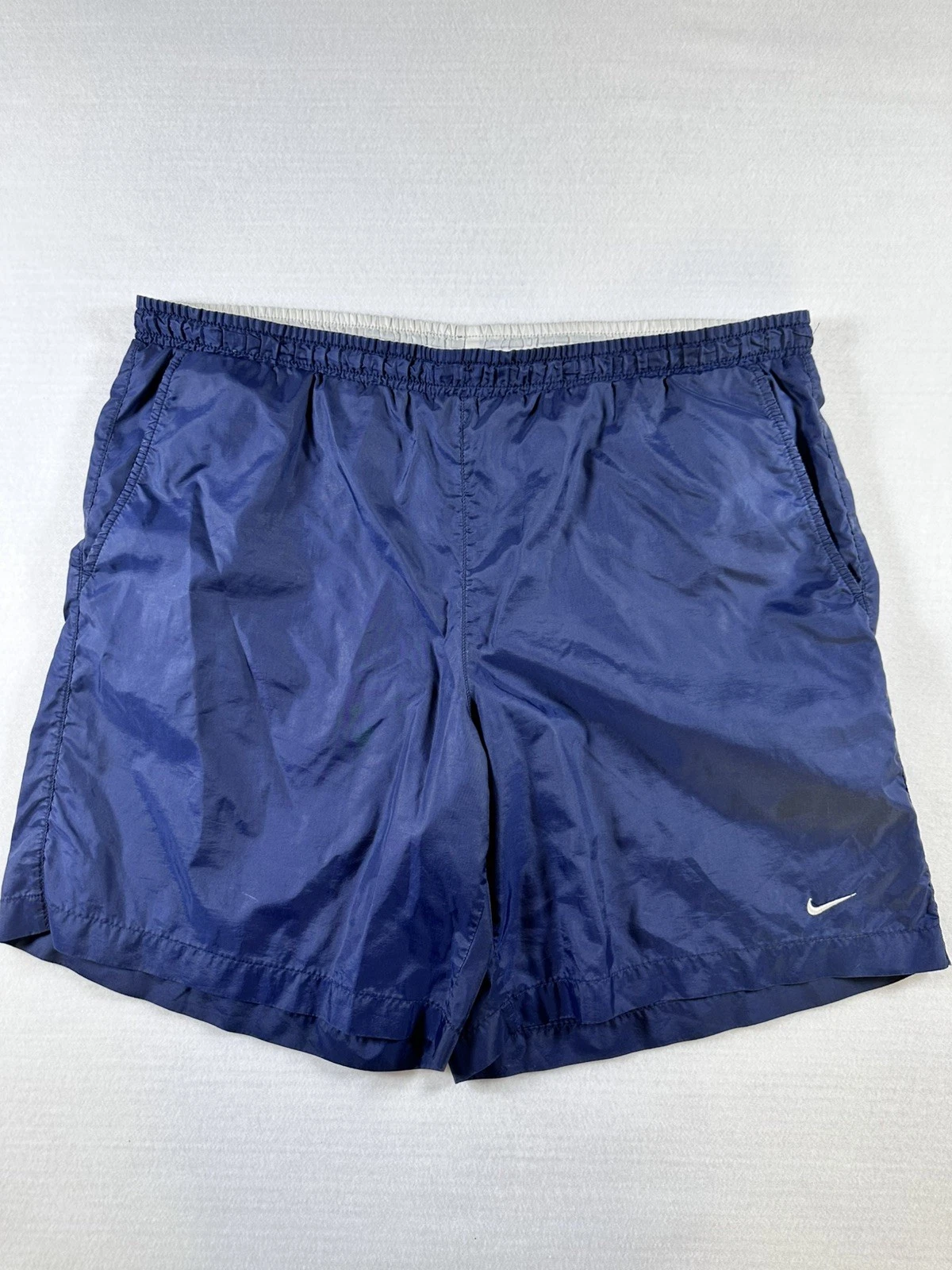 Vintage Nike Shorts Mens Large Navy Running Nylon Lined Drawstring Swoosh 90s