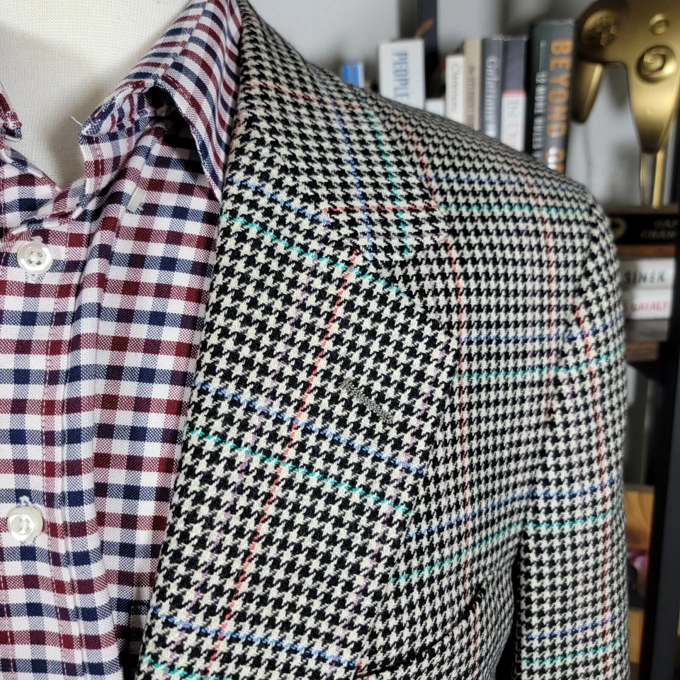 Casaco esportivo masculino vintage cores por Alexander Julian dois botões Houndstooth tamanho 45R - Imagem 3 de 4