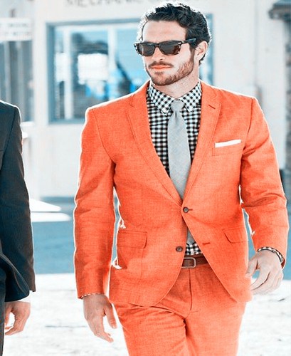 Orange Groomsman Suit Custom Made Man 