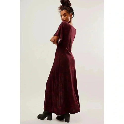 NWT Free People Jace Maxi Dress Floral Slit Red Short Sleeve Lightweight Sz Med - Picture 11 of 13