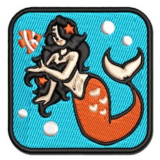 Elegant Mermaid Maiden with Butterfly Fish Multi-Color Embroidered Iron-On Patch