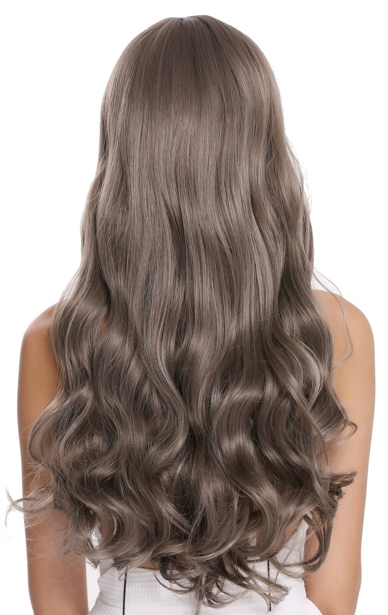 WIG ME UP Damenperücke Lang Mit Pony & Wellen – Braun/Kupfer/Silbergrau Mix, 65 Cm
