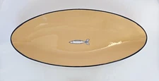 Over and Back Large 22" Oval Fish Platter Tan Blue White Hand Painted Italy