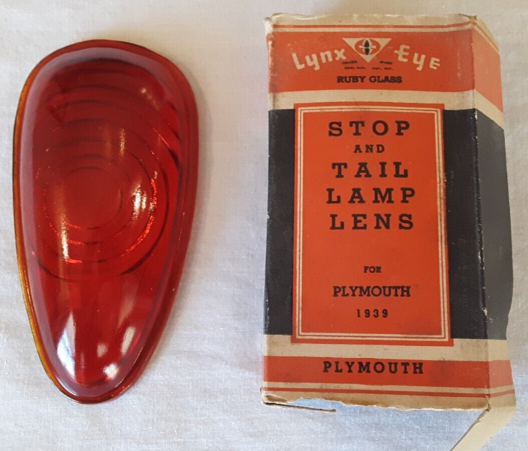 1939 Plymouth Lynx Eye Ruby Glass Stop Tail Lamp Lens T-363 NOS with Box