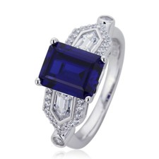 9mm Platinum Plated Silver 2.5ct Sapphire CZ Wedding Engagement Ring