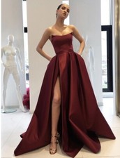 Black Prom Dress Ball Gown Hebos Satin NEW Strapless Formal Slit Plus Sz 16