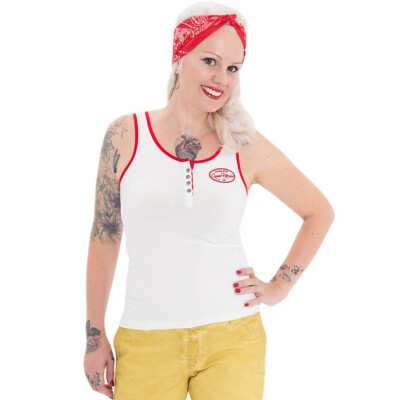 Queen Kerosin Rockabilly Vintage Tank Top - Speedway Off-White Biker Retro