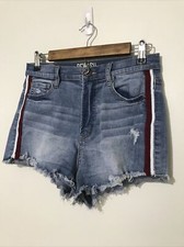 Rewash Shorts Womens 8 Blue High Rise Denim Jean Cut Off Stripe Distressed