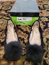 Brand New Sam Edelman Farina Black Suede Pom Pom Flats Size 6 NIB