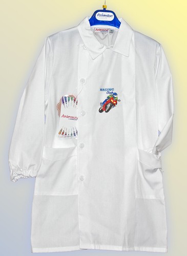 Grembiule bianco bimbo ricamato per scuola materna asilo AMBROSINO SAVIM - Picture 16 of 64