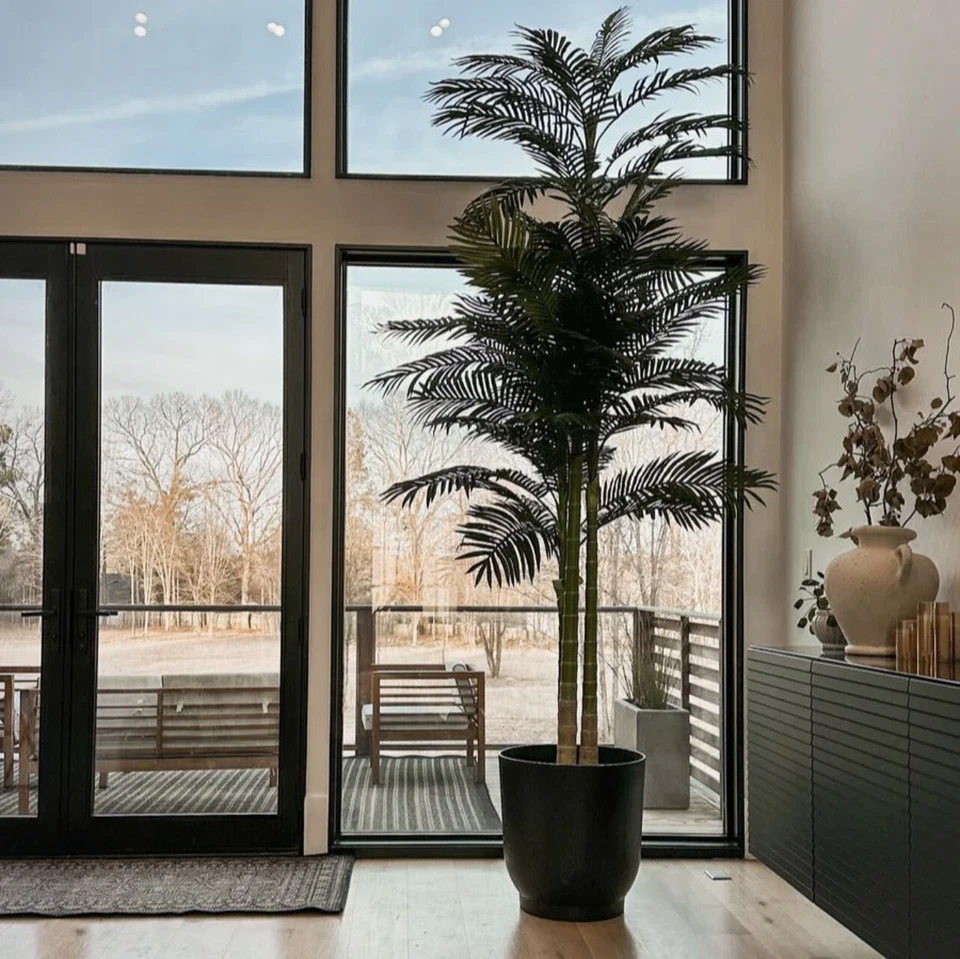 Palmera de caña dorada triple tropical artificial de 10’ (toque real). Venta al por menor $369 Foto 2 de 3