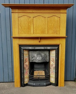 Antique Golden Oak Fireplace Stovax Art Nouveau Cast Iron