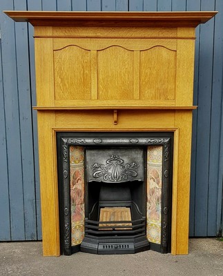 Antique Golden Oak Fireplace Stovax Art Nouveau Cast Iron