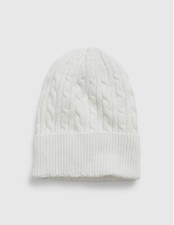 New Gap Women Knit Beanie Hat One Size White Cable Knit Foldover Soft Cotton