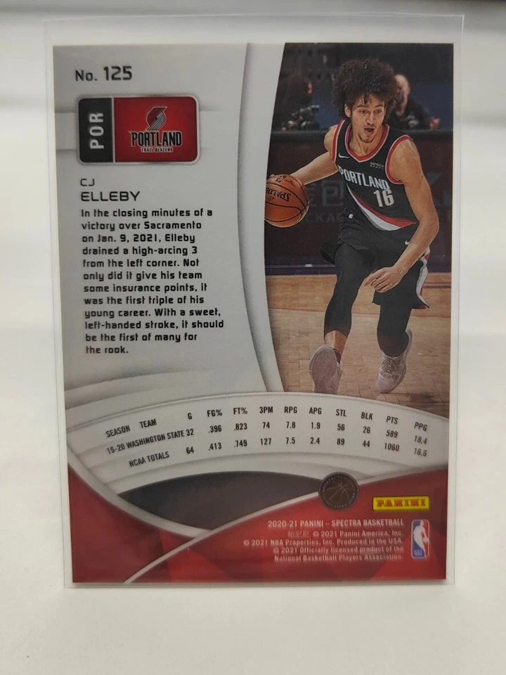 2020-21 Panini Spectra #125 CJ Elleby Blazers Rookie Base RC - Image 2 of 2