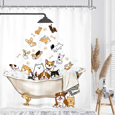 Cute Funny Dog Shower Curtain 60Wx72L Inch Kids Lovely Cartoon Corgi Animal G...