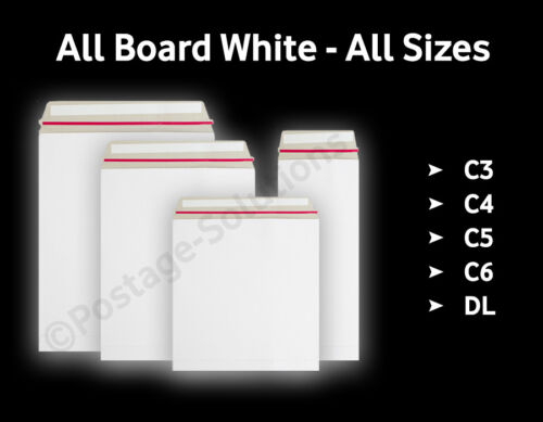 White ALL board Sturdy Envelopes All Sizes Over Quick Delivery Best Quality - Picture 1 of 14