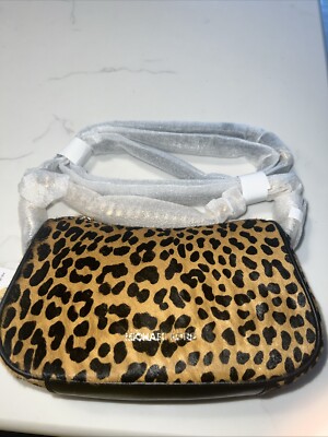 Michael Kors Carmela Leather Small Pouchette Chain Crossbody Bag Leopard Print