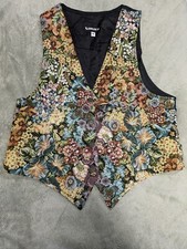 Vintage Nadia Embroidered FLORAL Tapestry Women's MEDIUM Grandmacore Vest NEW v1