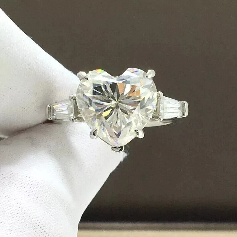 2Ct Heart Cut Moissanite Diamond Solitaire Engagement Ring 14K White Gold Plated - Image 2 of 4