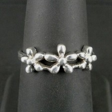 Ring Silver Daisy Three in a Row Flowers Band Sterling 925 Band Size 7 Ring