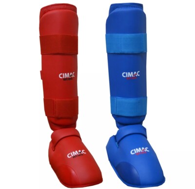 Cimac Karate Schienbeinschoner Schienbein & Spann Fußschoner Beinpolster rot blau WKF Style