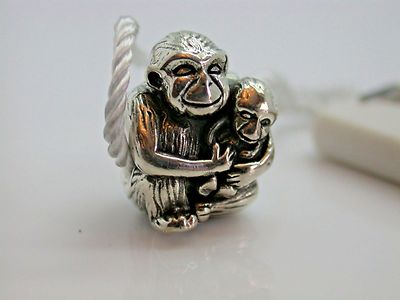 .925 STERLING SILVER EUROPEAN MONKEY LOVE ANIMAL MOTHER & KID CHARM NEW TAGS 