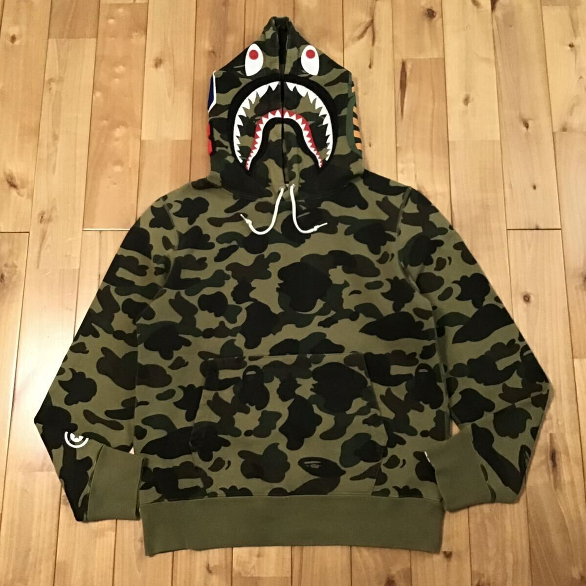 BAPE Shark pullover hoodie 1st camo green A Bathing Ape Size M | eBay