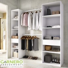 Cabina armadio allungabile moderna 200x185cm 10 ripiani 2 cassetti bianco MARTIN