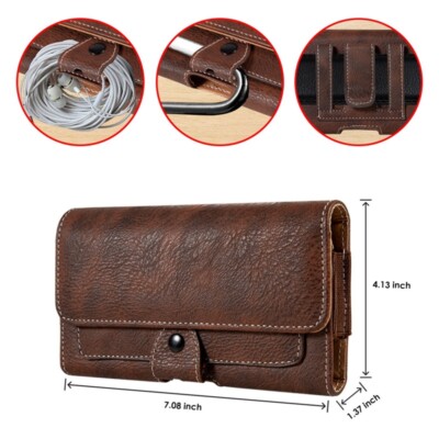 Large Universal Cell Phones Pouch Case Horizontal PU Leather Holster Belt Clip