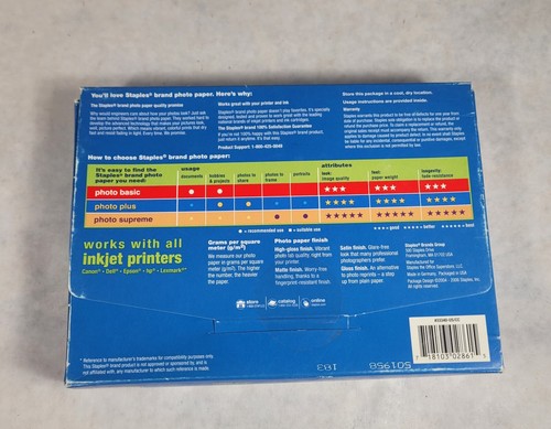 Staples Photo Plus Gloss Paper 4x6 - 88 Sheets #508431 NICE! Open Box - Picture 3 of 3