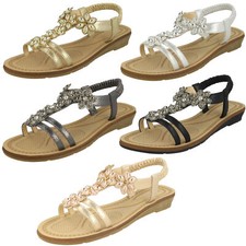 LADIES SAVANNAH F1R0871 ELASTIC STRAP DIAMANTE TRIM SUMMER SANDALS