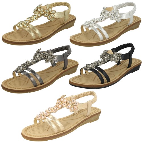 Damen Savannah F1R0871 Elastische Riemen Strass Rand Sommer Sandalen - Bild 1 von 44