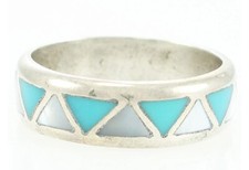 Mother Of Pearl Turquoise Inlay Ring Size 5